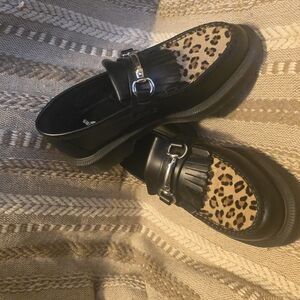 Dr Martens Leather Print Snaffle Loafers Faux Fur